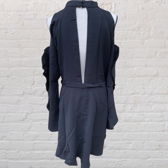 ❌DONATED❌Black Cold Shoulder Mock Neck Ruffle Sleeve Open Back Dress - Picture 5 of 10